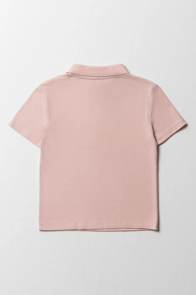 Textured Short Sleeve Golfer Light Pink