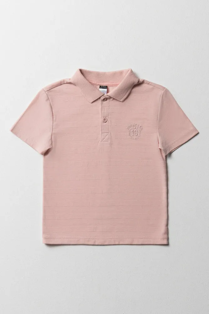 Textured Short Sleeve Golfer Light Pink