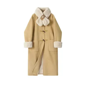 Toggle Closure Fur Trim Wool Coat