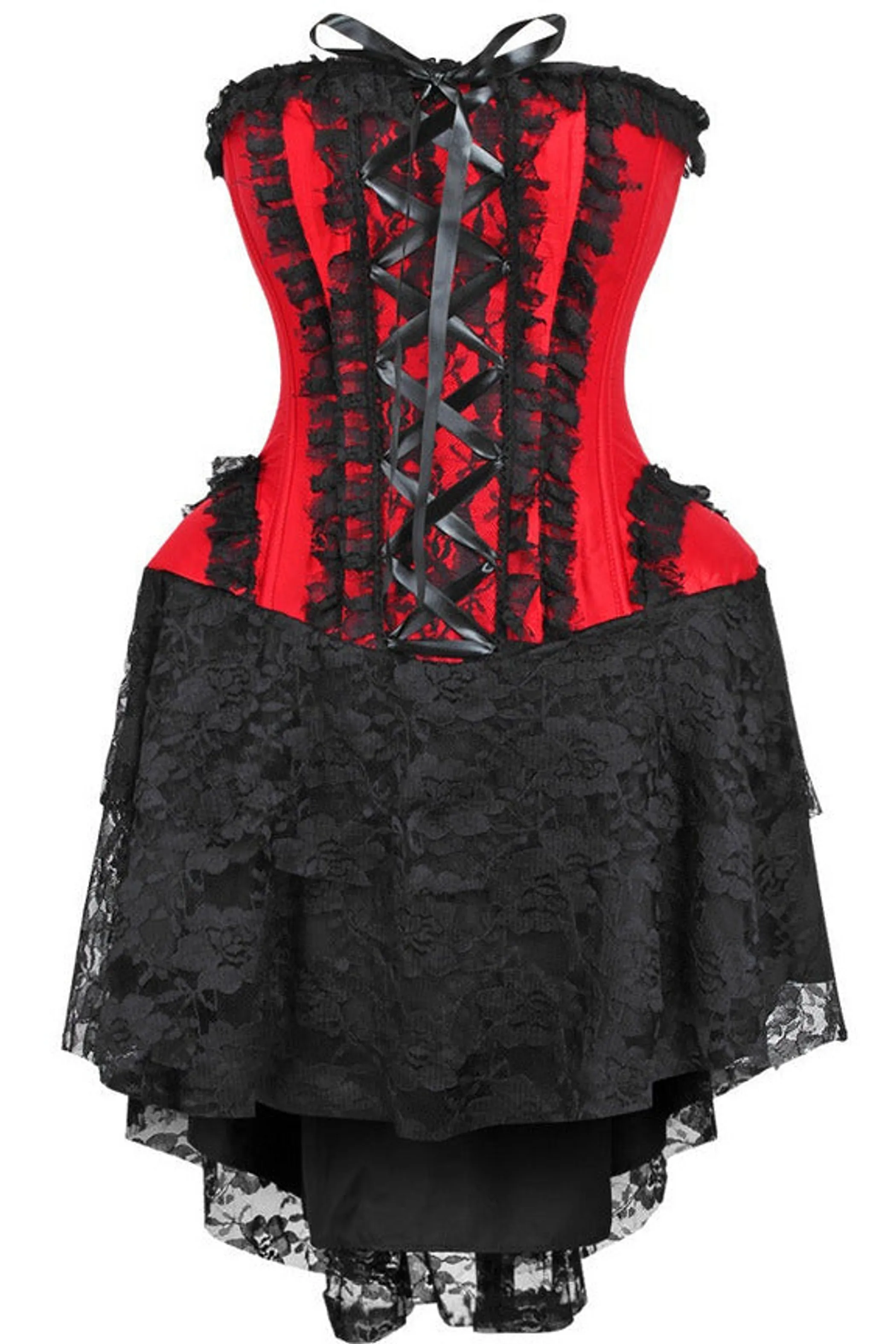 Top Drawer Steel Boned Strapless Red/Black Lace Victorian Corset Dress