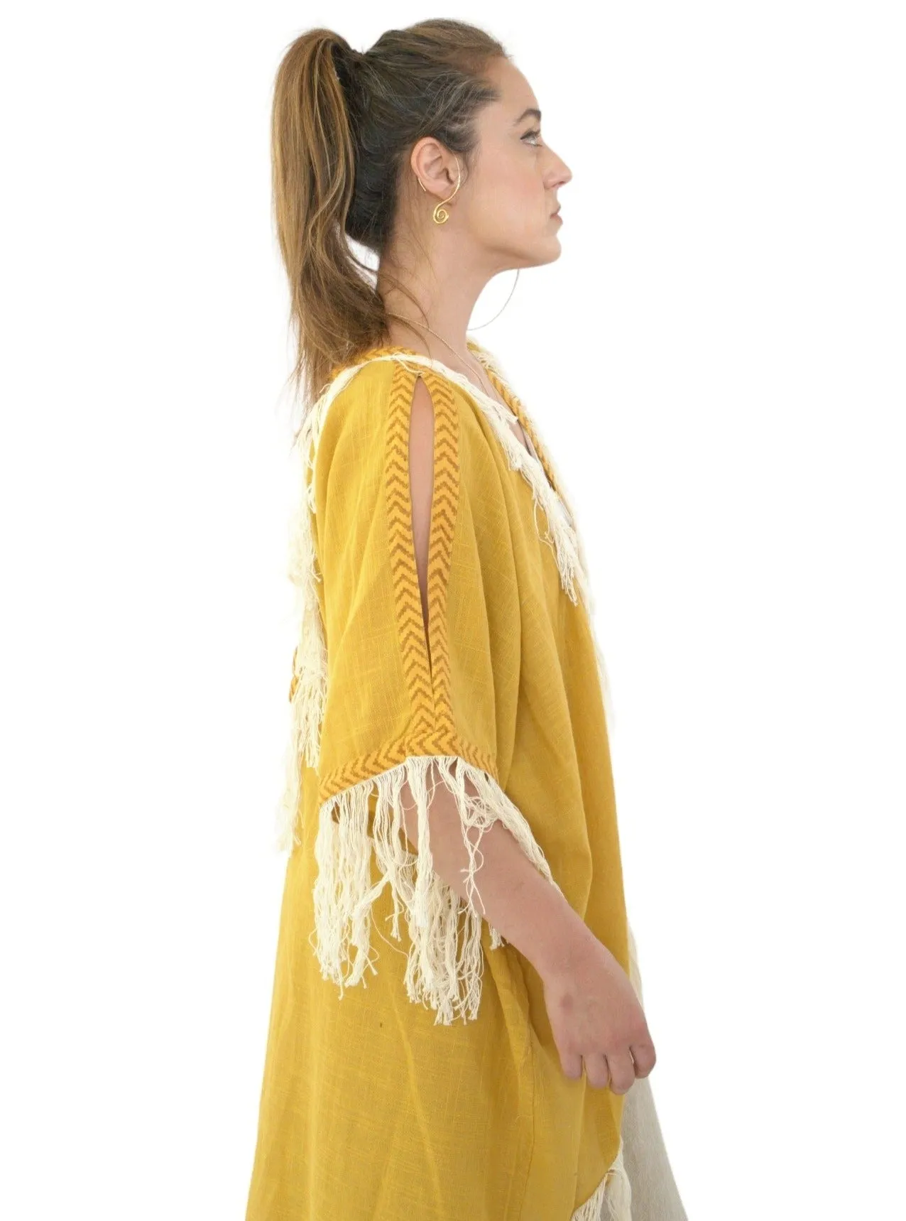 Turmeric Organic Cotton Shrug with Fringe