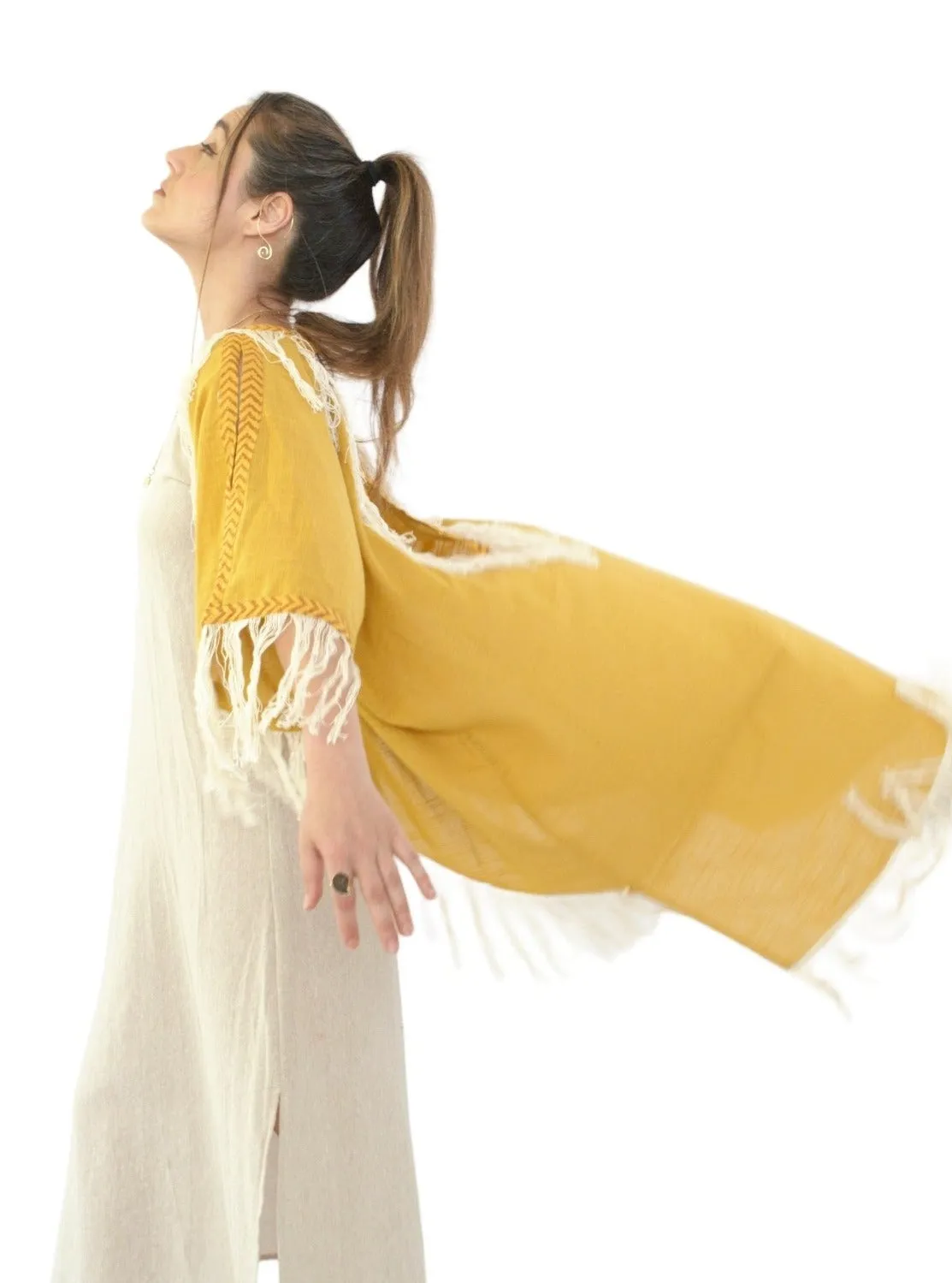 Turmeric Organic Cotton Shrug with Fringe