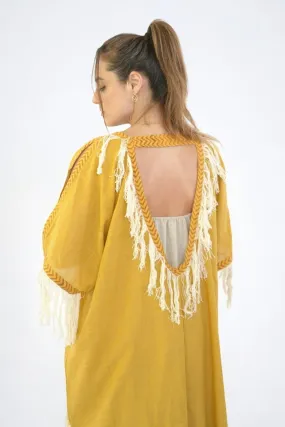 Turmeric Organic Cotton Shrug with Fringe