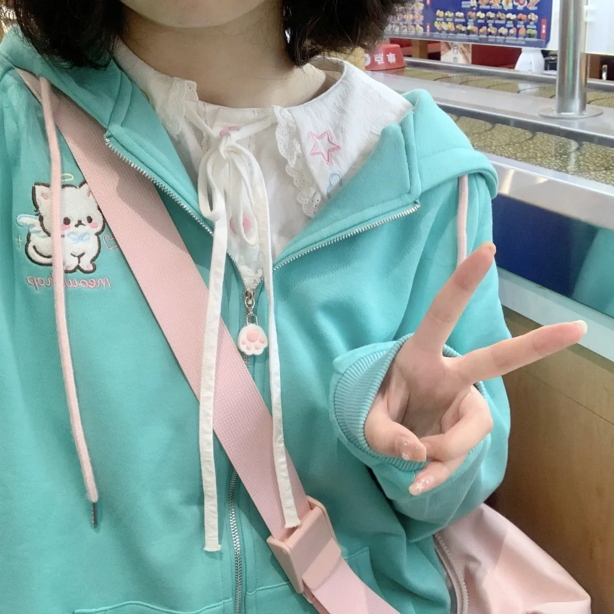 Turquoise Angel Cat Hoodie