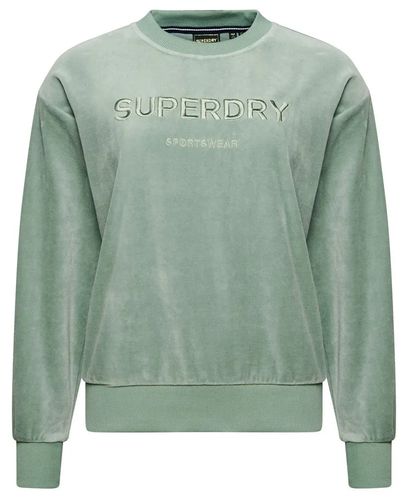 Velour Graphic Boxy Crew Sweatshirt | Light Jade Green