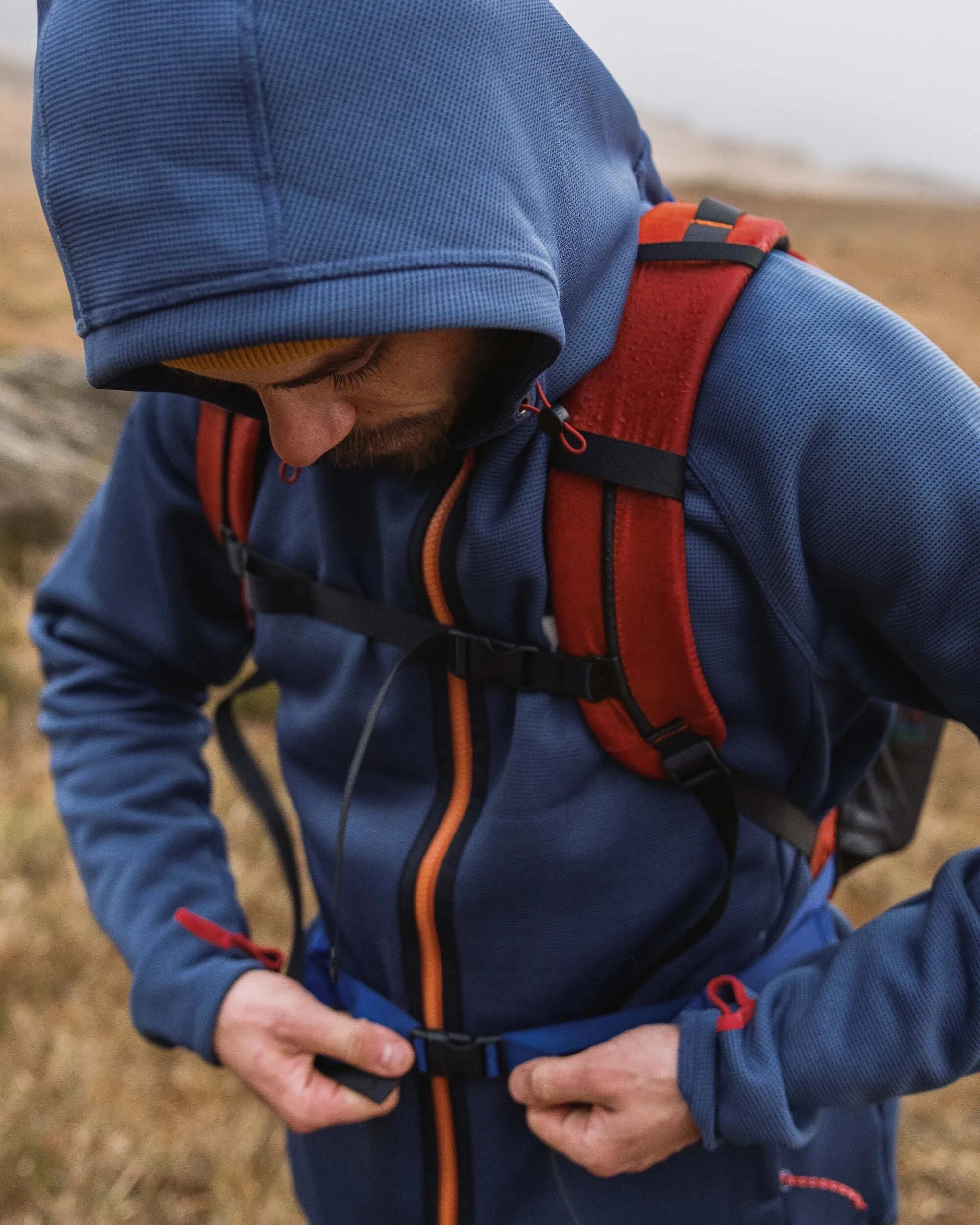 Vertical Full Zip Hooded Recycled Fleece - Dark Denim