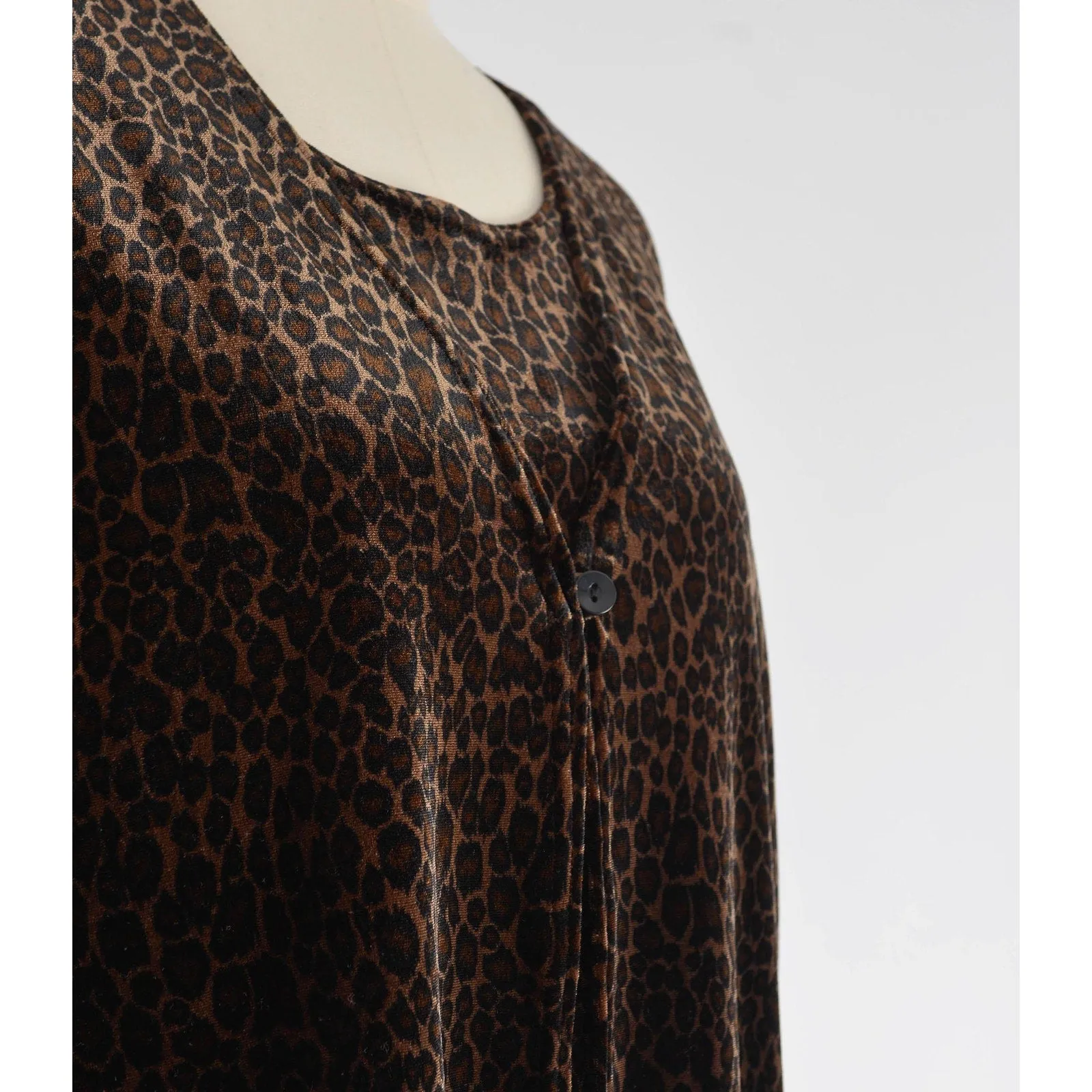 Vintage 90s Leopard Velvet Top Stretchy Layered Cardigan Look Animal Print size L