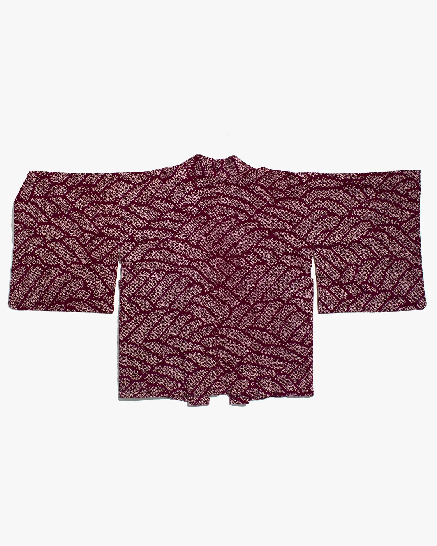 Vintage Haori Jacket, Full Shibori, Abstract Burgundy Seigaiha