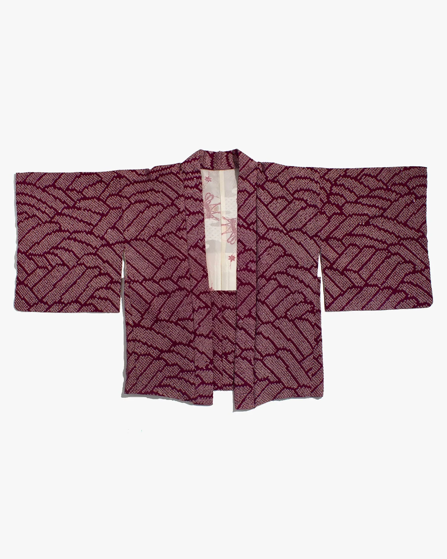 Vintage Haori Jacket, Full Shibori, Abstract Burgundy Seigaiha