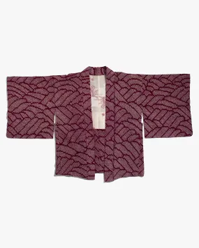 Vintage Haori Jacket, Full Shibori, Abstract Burgundy Seigaiha