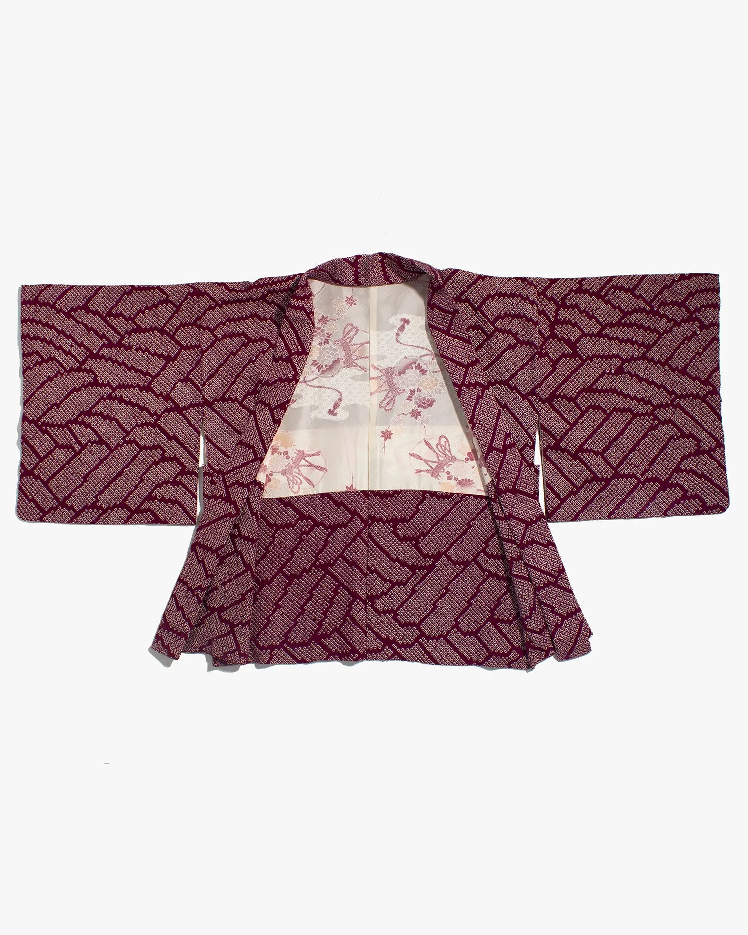 Vintage Haori Jacket, Full Shibori, Abstract Burgundy Seigaiha