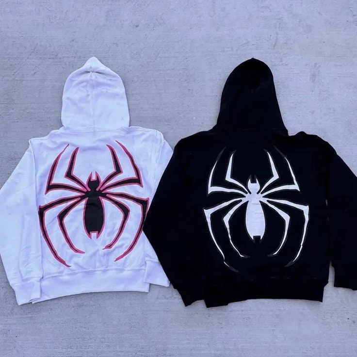 Vintage Spider Print Full Zip Hoodie - Single