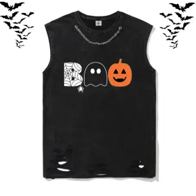 Vintage Washed Bad Ghost Pumpkin Vest Top