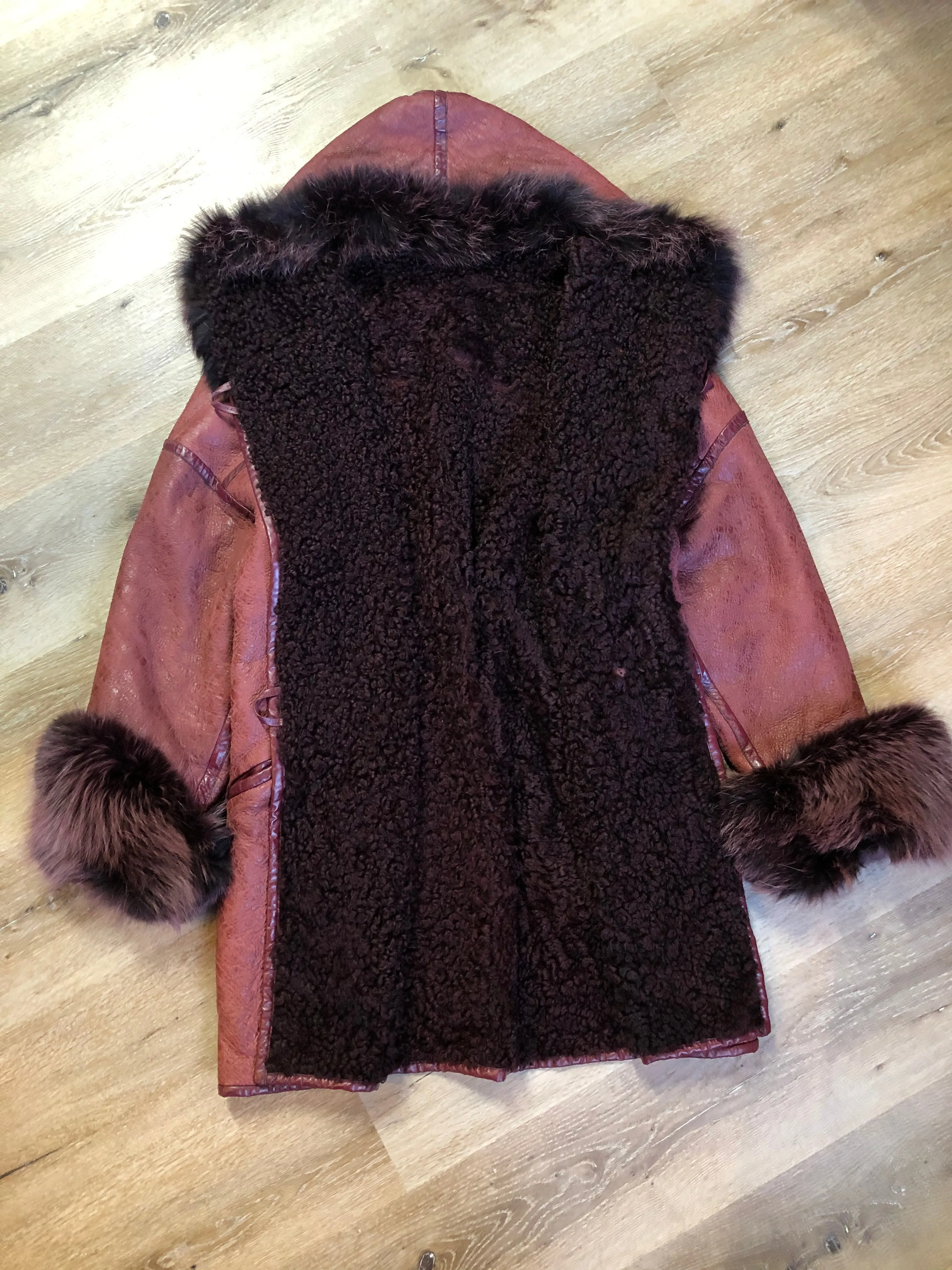 Vintage Wine Shearling Coat with Fox PENDING