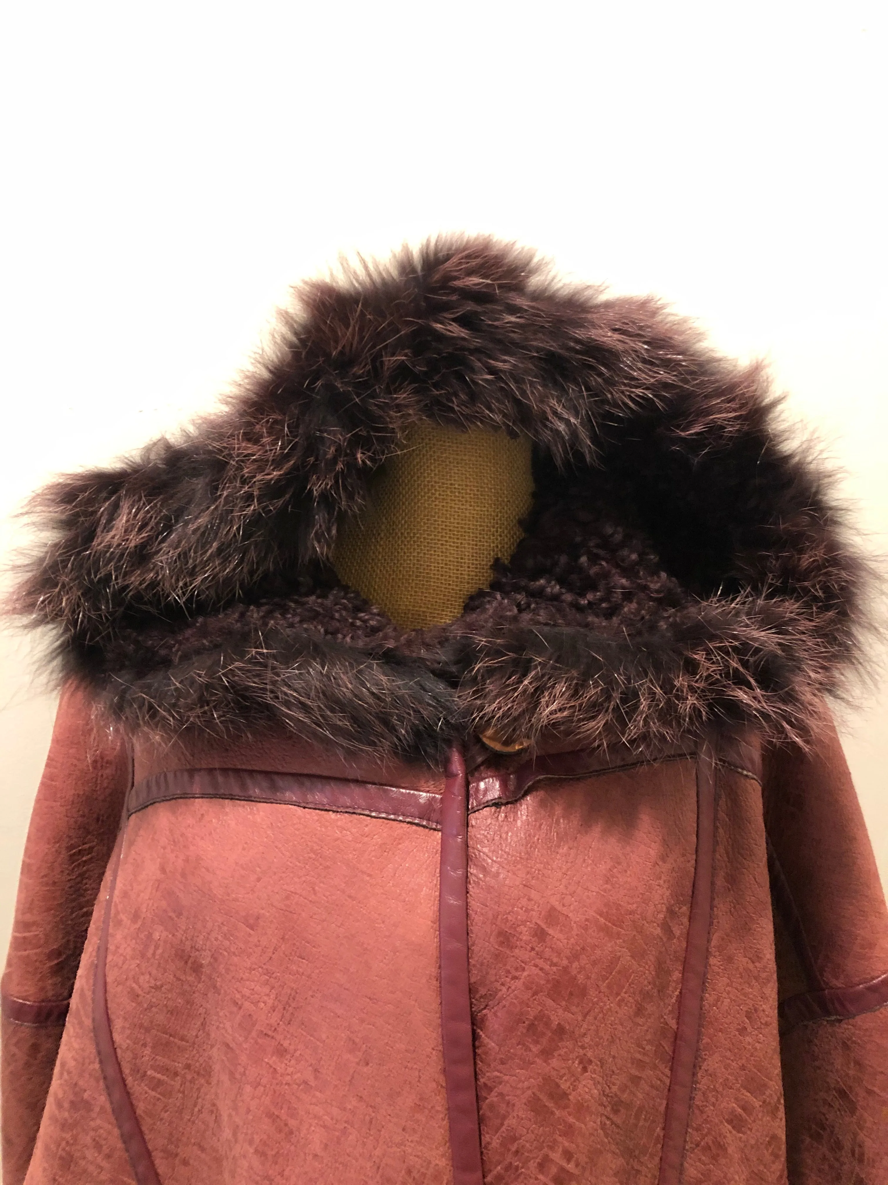 Vintage Wine Shearling Coat with Fox PENDING