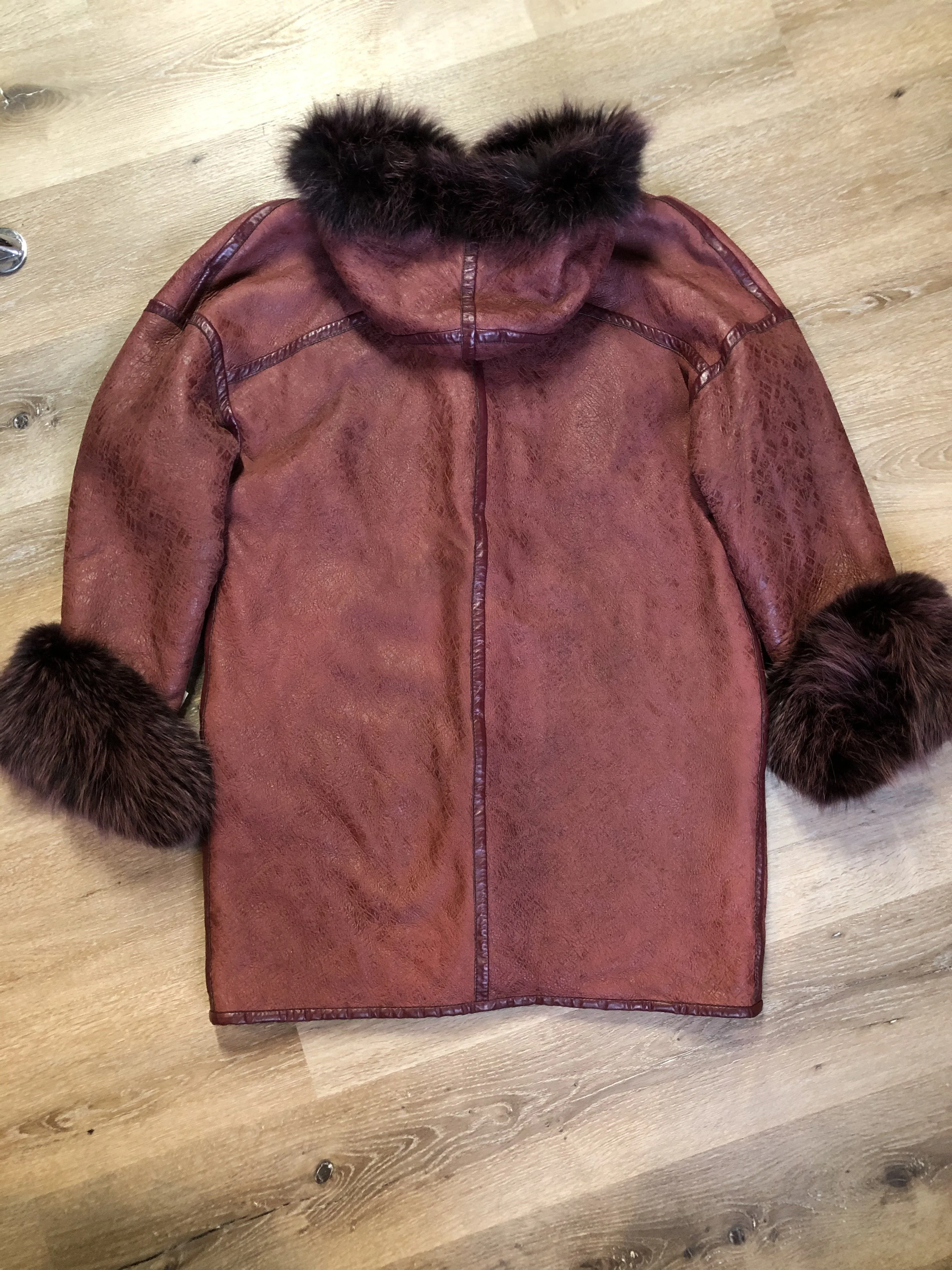 Vintage Wine Shearling Coat with Fox PENDING