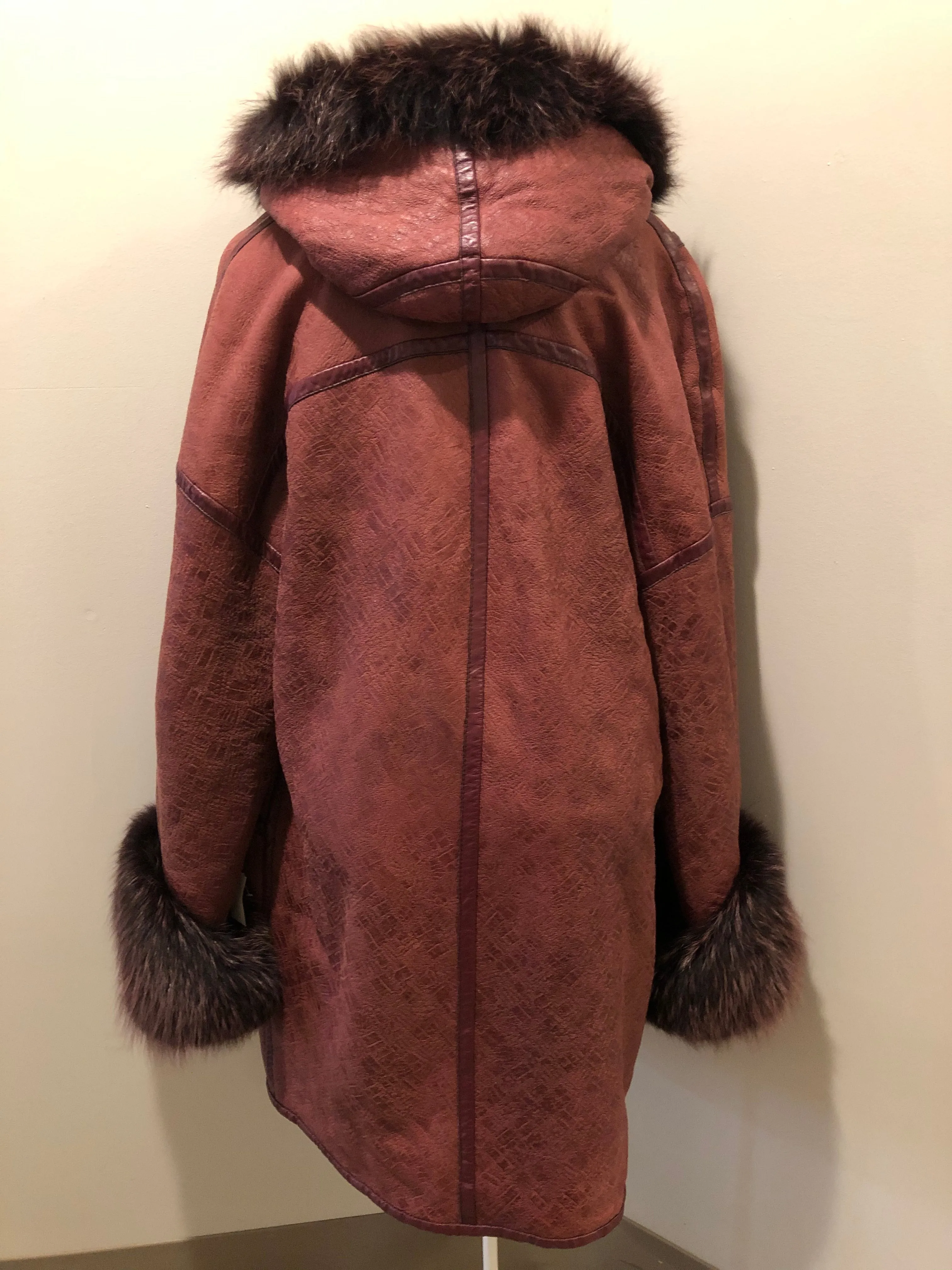 Vintage Wine Shearling Coat with Fox PENDING