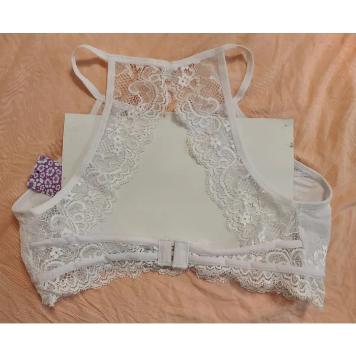 White High Neck Lace Bra