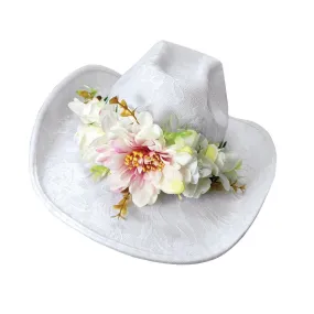 White Lacy Festival Cowboy Hat with Flowers