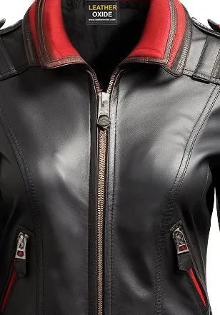 Women Black Bomber Leather Jacket