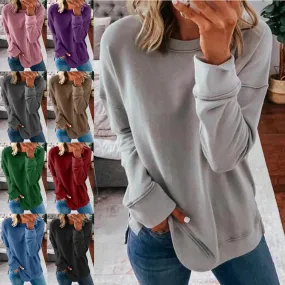 Women pullover tunic solid color long sleeve crewneck sweatshirt