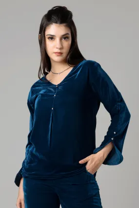 Women Trendy Bell Sleeve Velvet Top