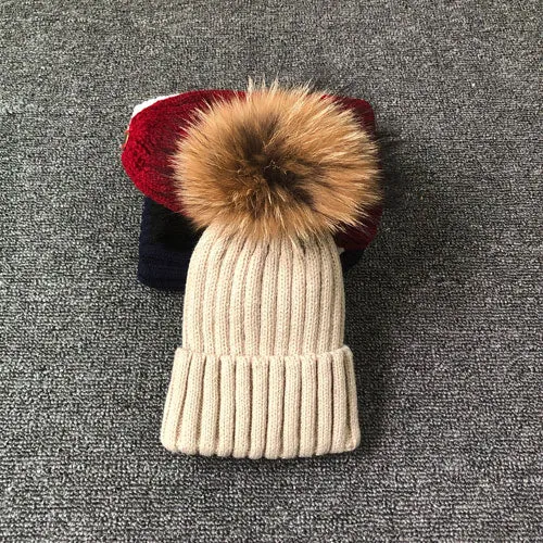 Women's Faux Winter Beanie with Detachable Pom Pom