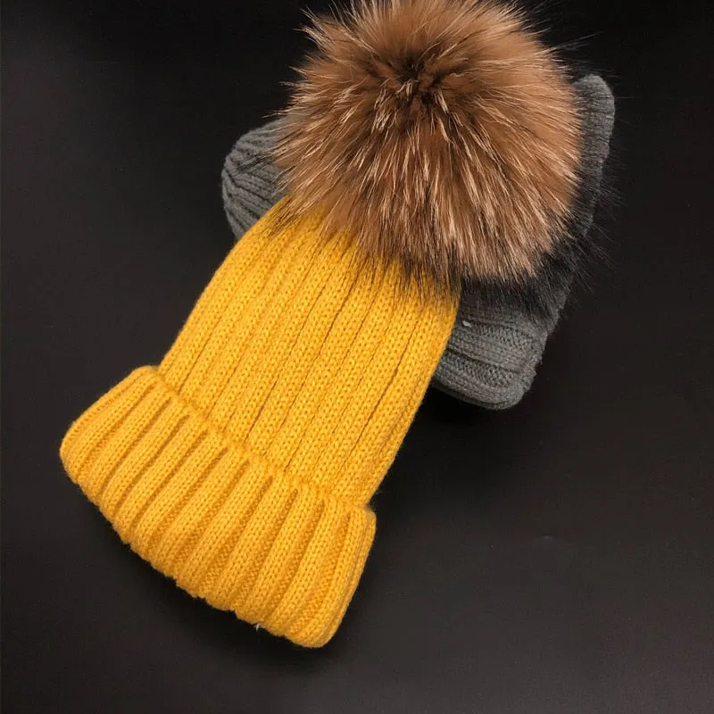 Women's Faux Winter Beanie with Detachable Pom Pom