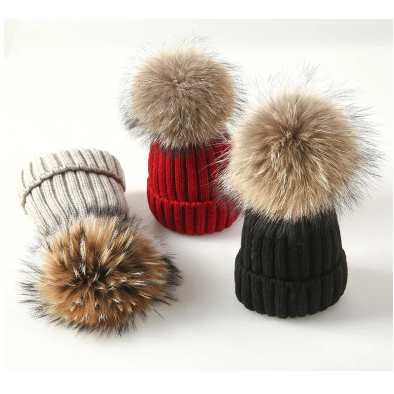 Women's Faux Winter Beanie with Detachable Pom Pom