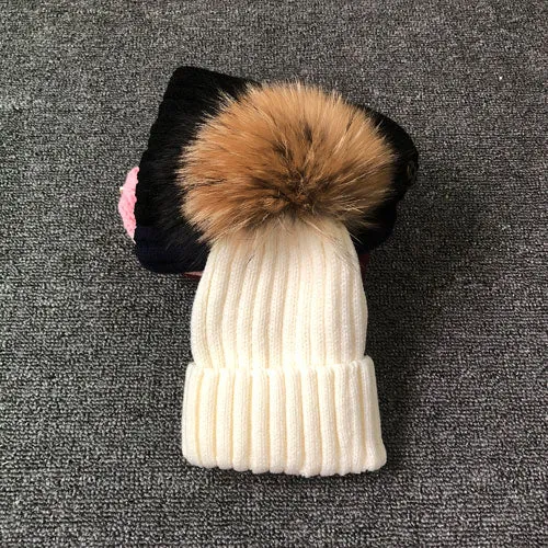 Women's Faux Winter Beanie with Detachable Pom Pom