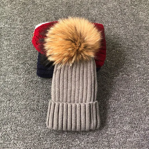 Women's Faux Winter Beanie with Detachable Pom Pom