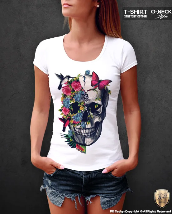 Women's Floral Flowers Skull T-shirt Half-life Graphic Tank Top WD220