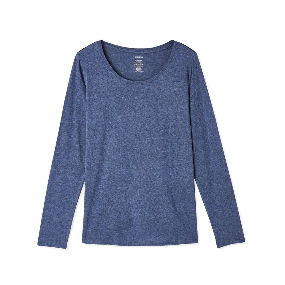 Womens Long Sleeve Round Neck Cotton Blend T-shirt