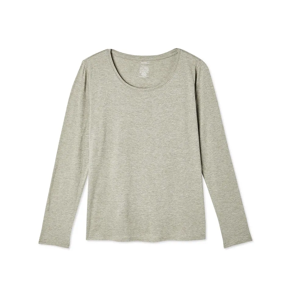 Womens Long Sleeve Round Neck Cotton Blend T-shirt