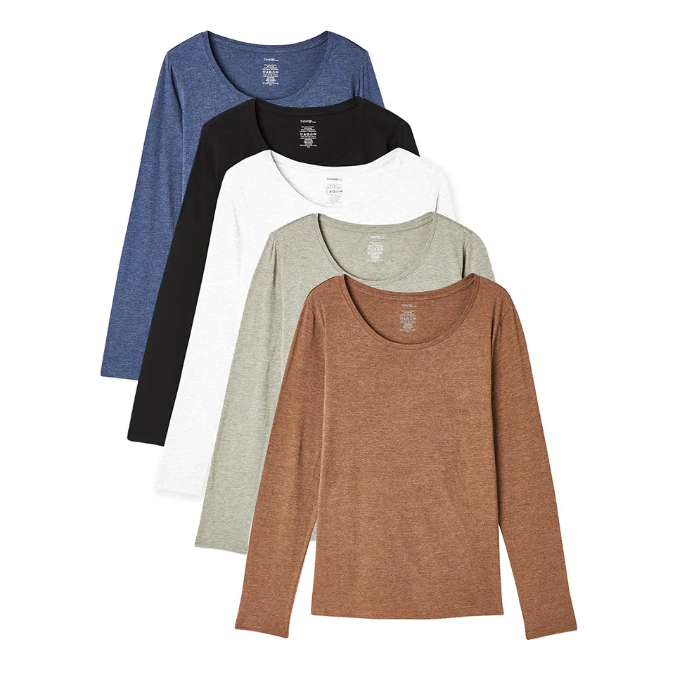 Womens Long Sleeve Round Neck Cotton Blend T-shirt