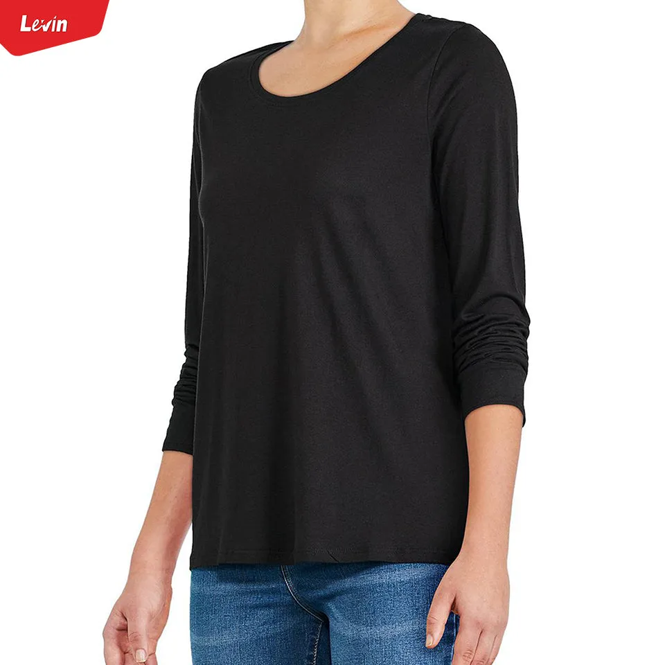 Womens Long Sleeve Round Neck Cotton Blend T-shirt