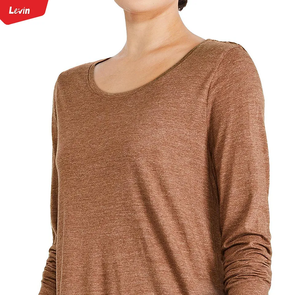 Womens Long Sleeve Round Neck Cotton Blend T-shirt