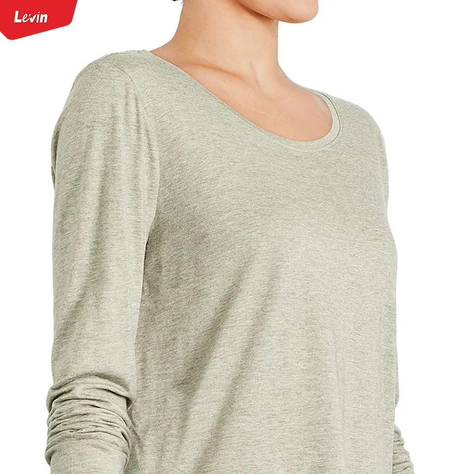 Womens Long Sleeve Round Neck Cotton Blend T-shirt