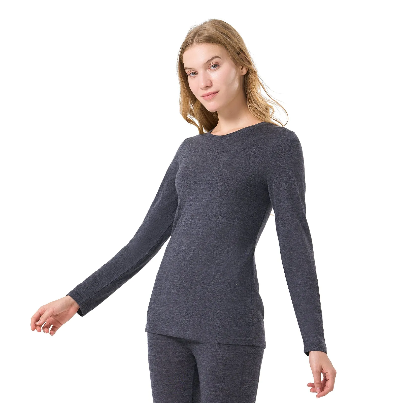 Women's Merino 200g Long Sleeve Crew Thermal Top Dark Grey Heather