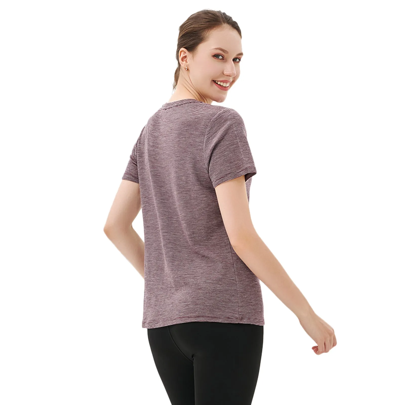 Women's Merino 200g V-Neck Short Sleeve T-Shirt Fig Grey Stripes