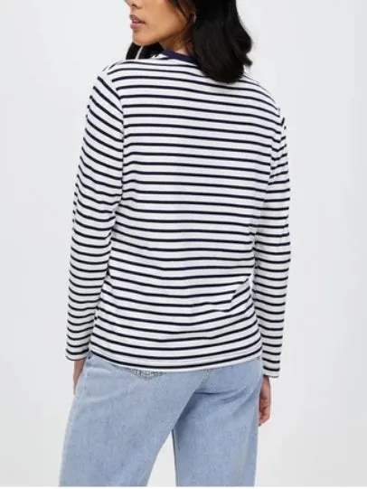 Women's Navy Blue Striped Long Sleeve by Kaja Clothing - Vance Top