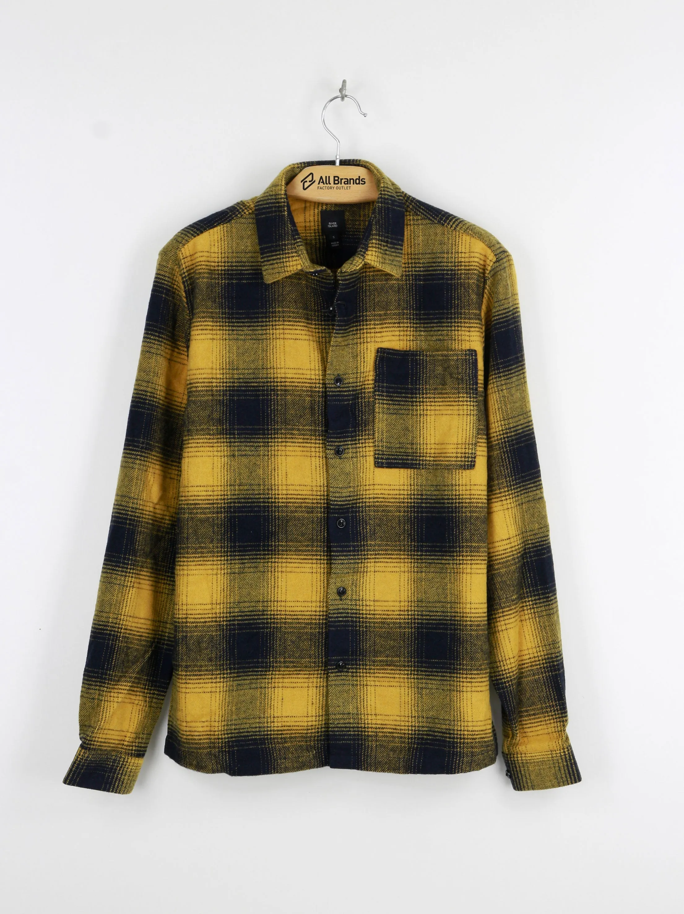 Women's Plaid Spread Collar Dress Shirt,Navy/Mustard