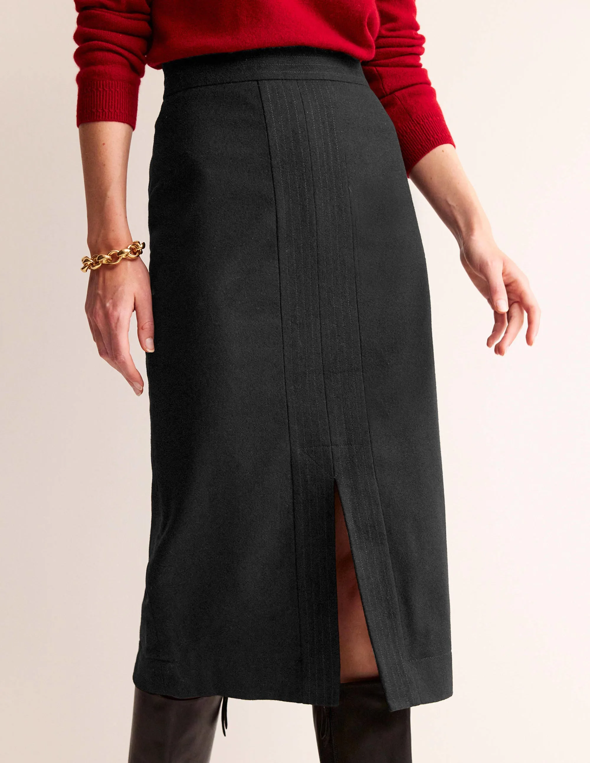 Wool Pencil Skirt-Black