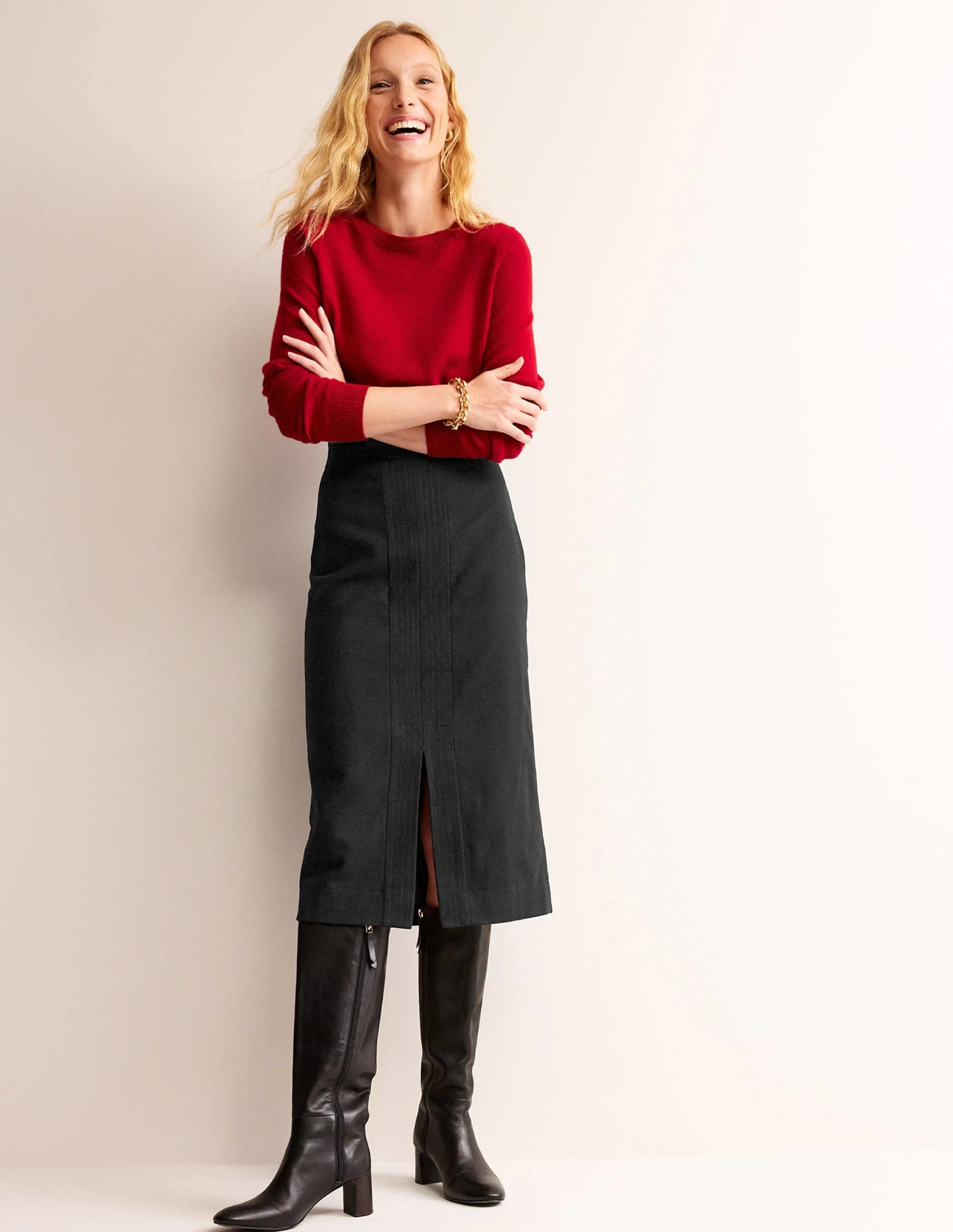 Wool Pencil Skirt-Black