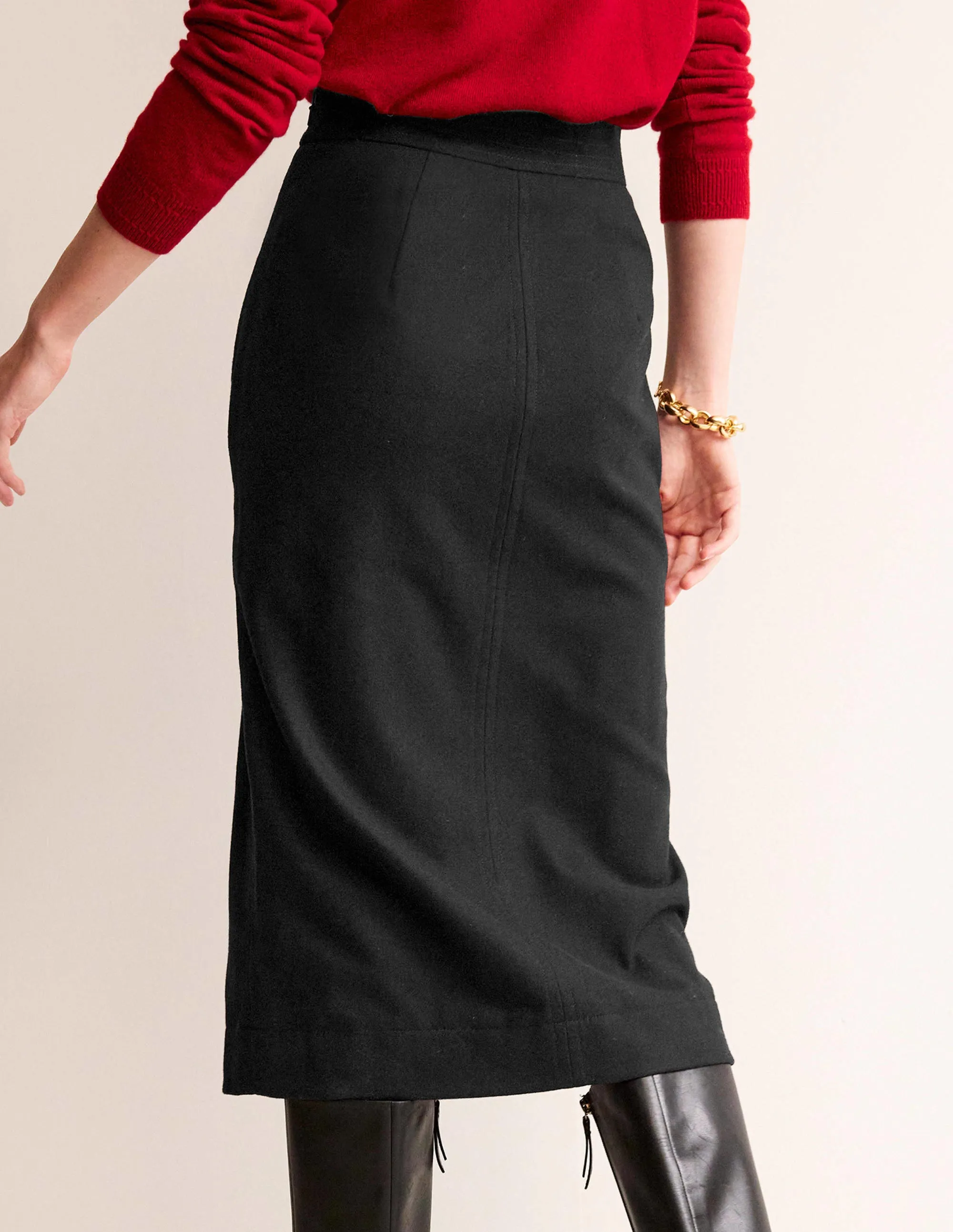 Wool Pencil Skirt-Black