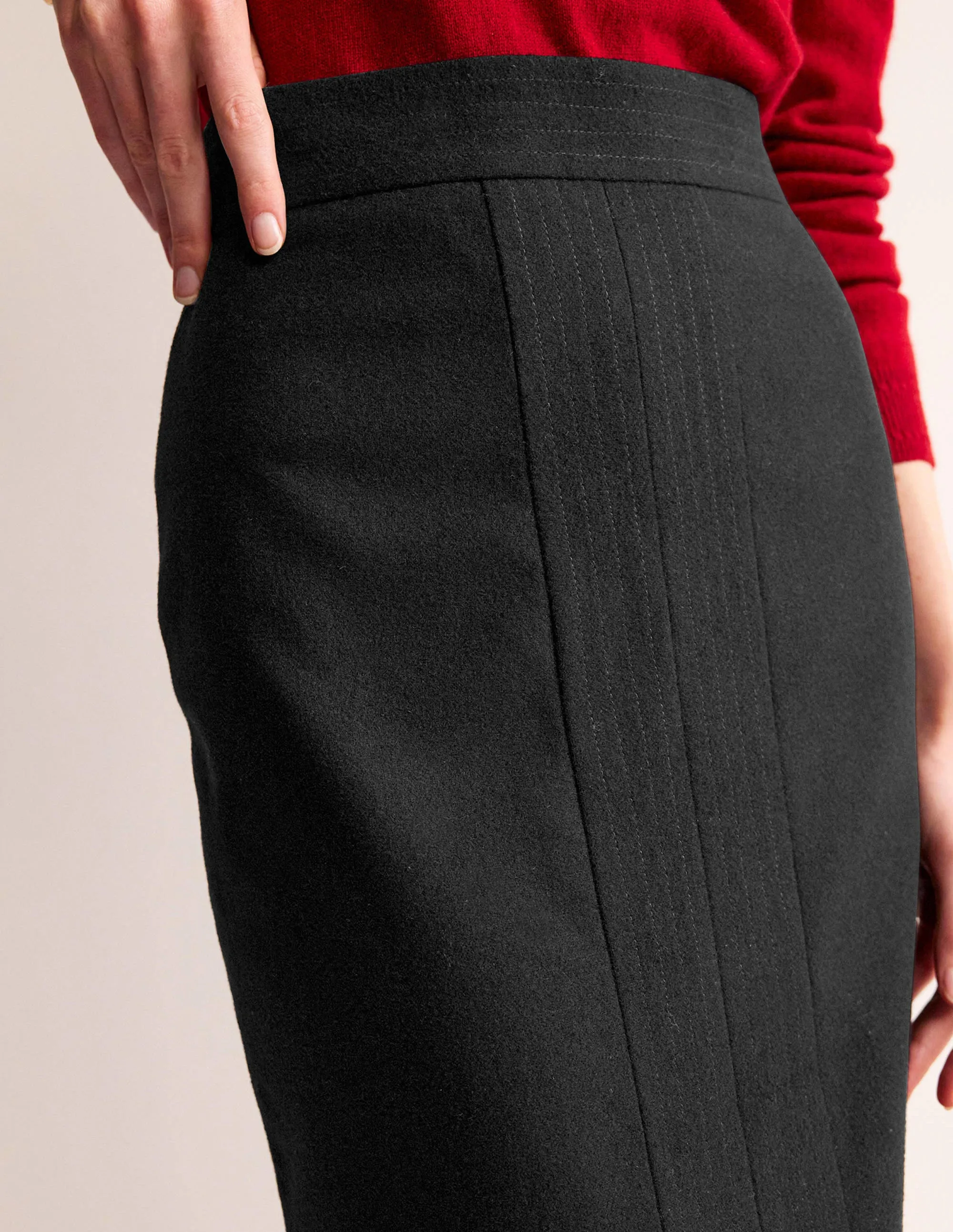 Wool Pencil Skirt-Black