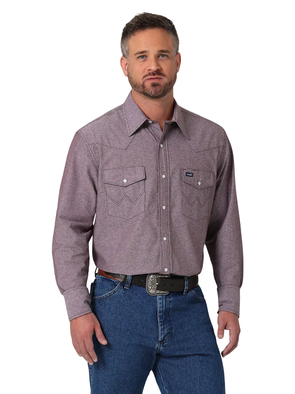 Wrangler Men's Chambray Port Burgundy Snap Work Shirt