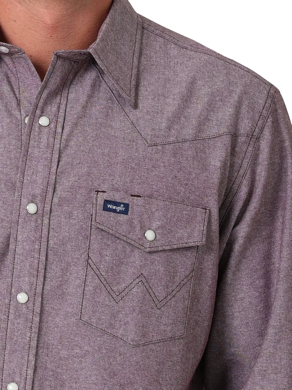 Wrangler Men's Chambray Port Burgundy Snap Work Shirt