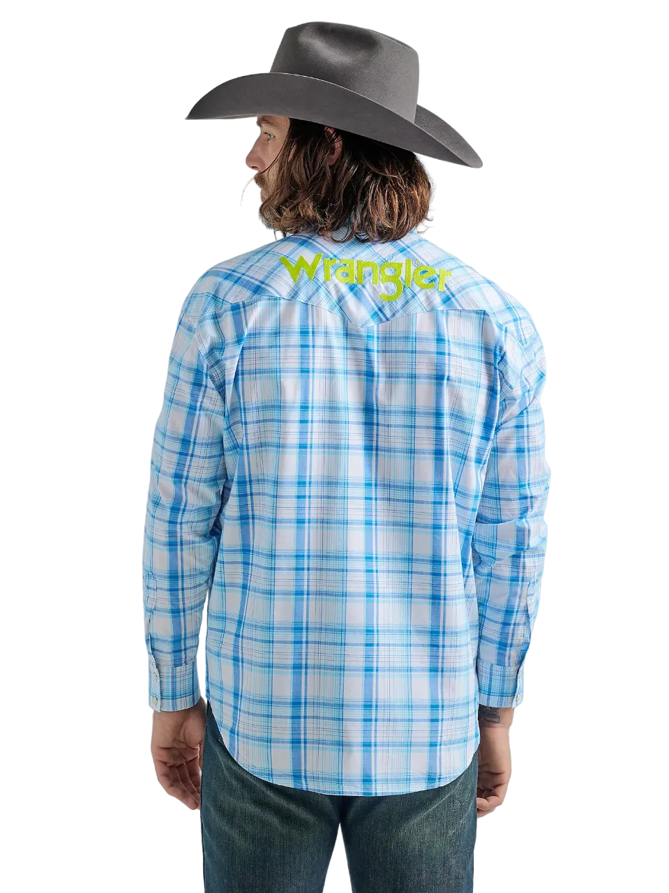 Wrangler Men's  Logo Long Sleeve Western Snap Plaid Shirt