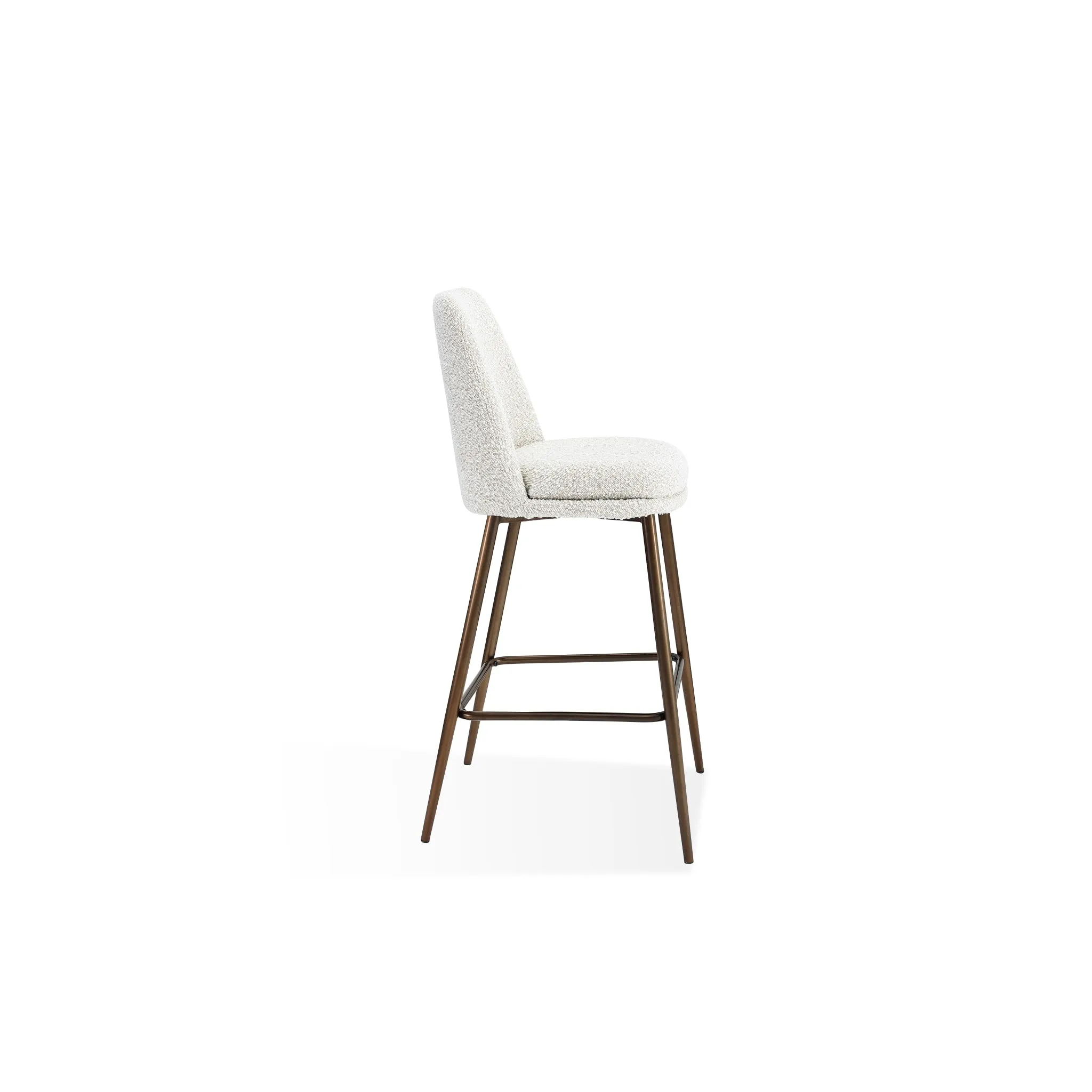 Wyatt Upholstered Bar Stool in Ricotta Boucle and Bronze Metal